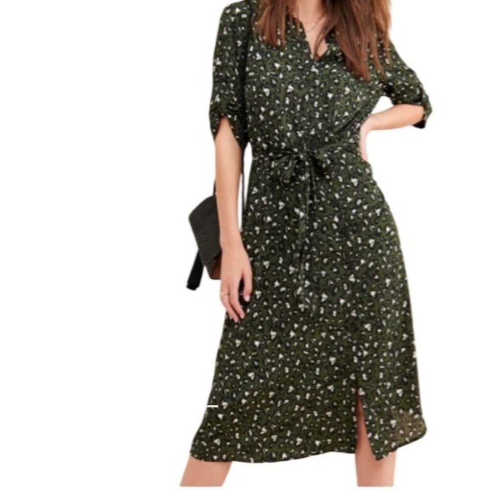 Anthropologie The Good Jane The Layla Green Leopard Print Shirt Dress Size S